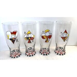 VTG Luminarc Card Party Kings Pilsner Glasses Set of 4 16oz Beer Game Night